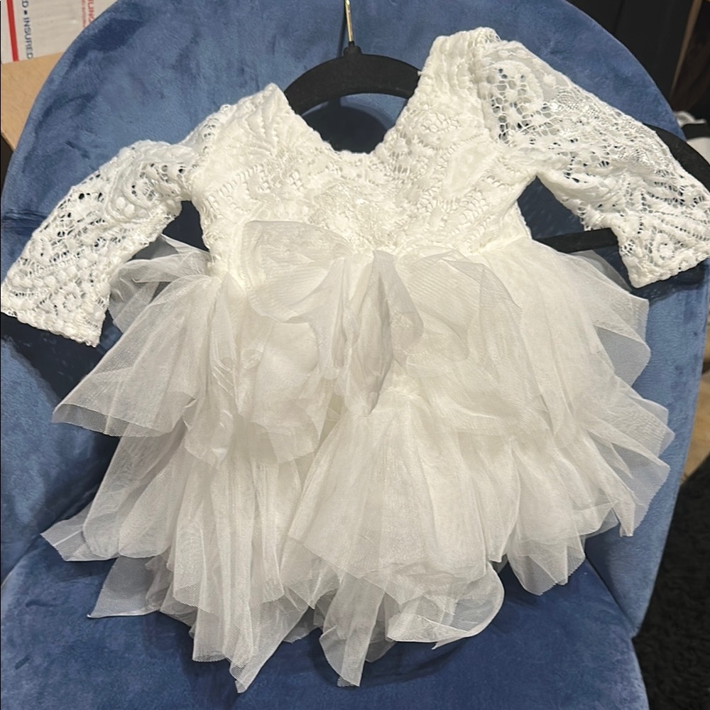 White Lace Dance Costume with Tulle Skirt